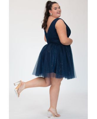 Sparkle Tulle Navy Blue Cocktail Party Dress with Bows
