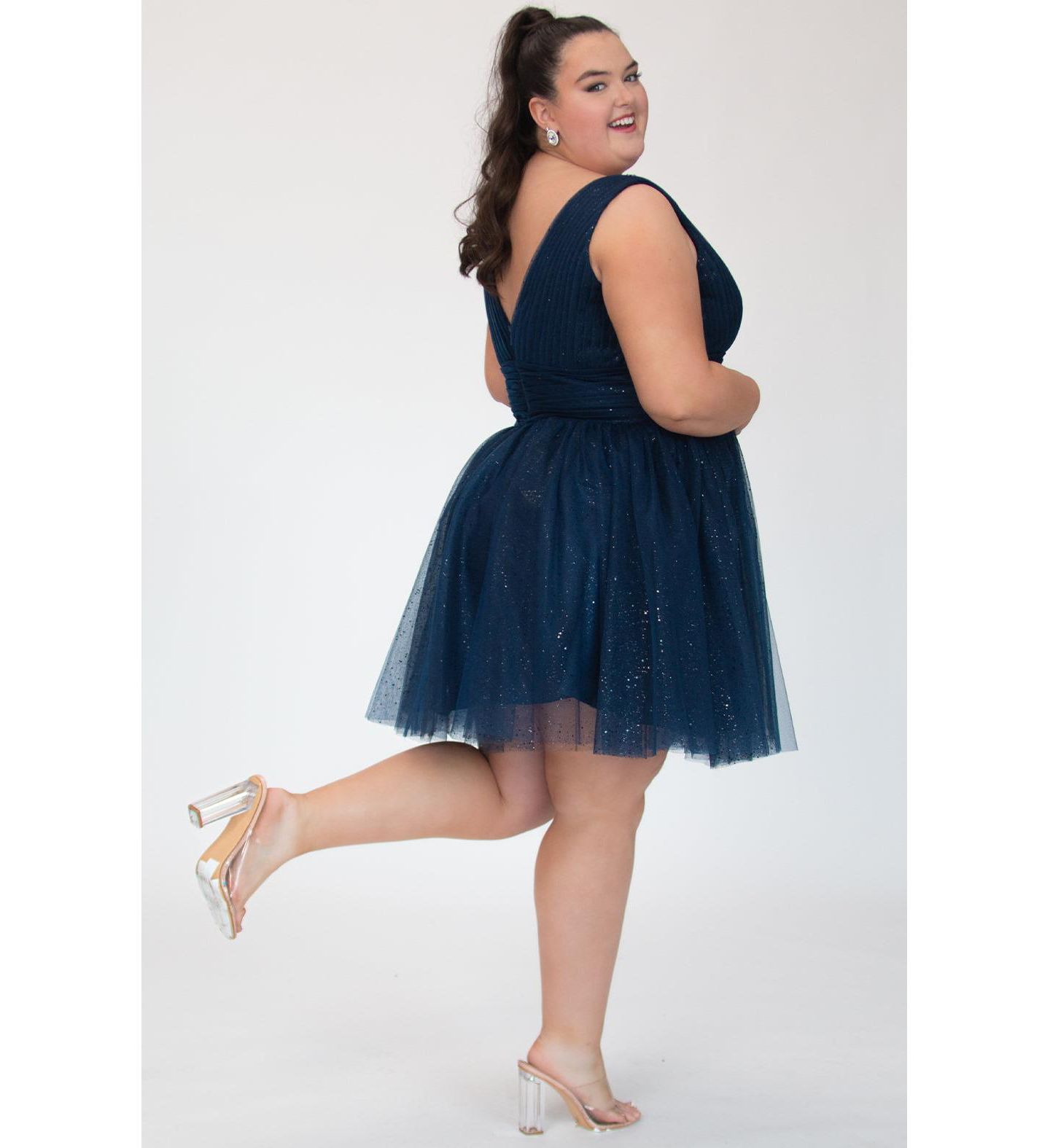 Женское платье Sydney's Closet Sparkle Tulle Shamrock Green Cocktail Party Dress with Detachable Bows, цвет: Тёмно-синий — фото 2
