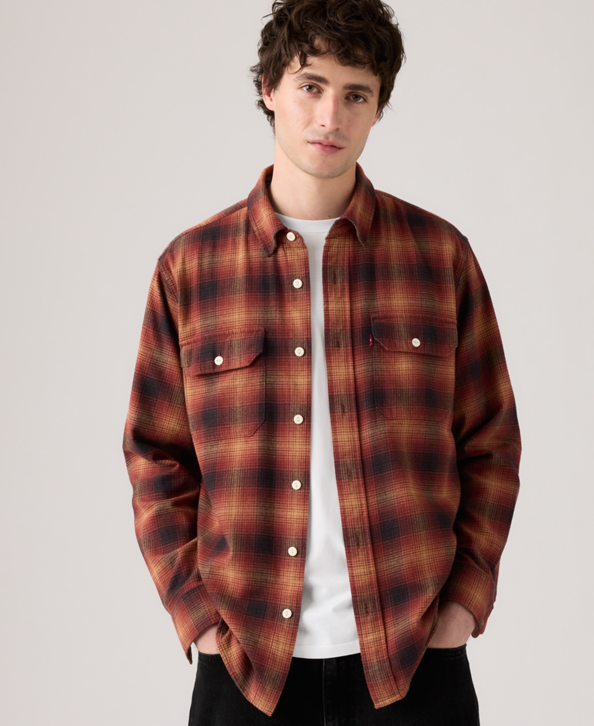 Levi's Men's Relaxed Fit Long Sleeve Button Front Worker Shirt In Brown