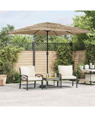 Garden Parasol Brown Polyester Large Collapsible Garden Parasol