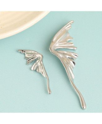 Women's Silver  Metallic Wing Drop Earrings