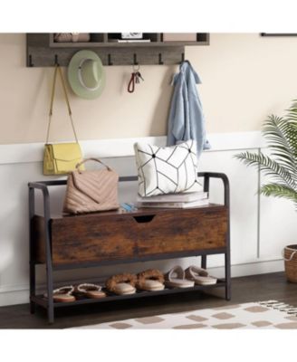 Entryway Storage Bench, 33 in Vintage Shoe Rack Bench with Storage Box, Shoe Storage Organizer Holds Up to 250 LB, Lift Top Shoe Storage Bench for Entryway,Bedroom, Closet, Hallway