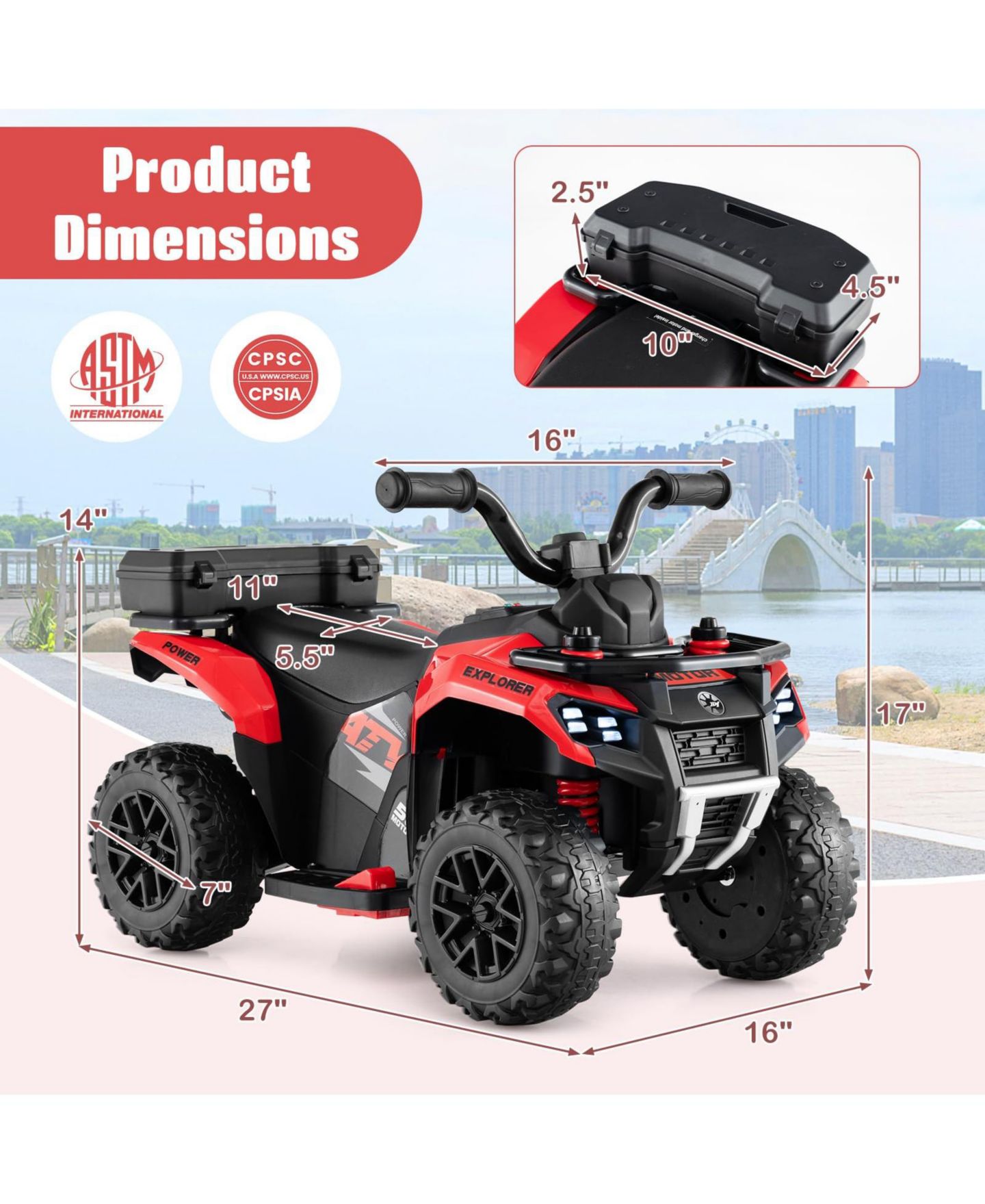 Детская игрушка Mecale 6V Powered Ride-On ATV with Spray Function, Ages 18 Months+, цвет: Яркий красный — фото 2
