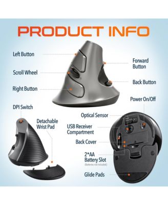 S22 Ergonomic Vertical Wireless Mouse with USB Dongle, 6 Buttons (DMERGS22-WB)