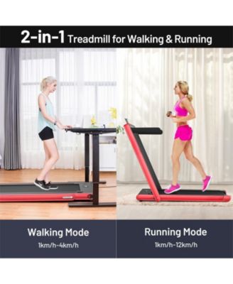 2-in-1 Electric Motorized Health and Fitness Folding Treadmill with Dual Display and Speaker-Red