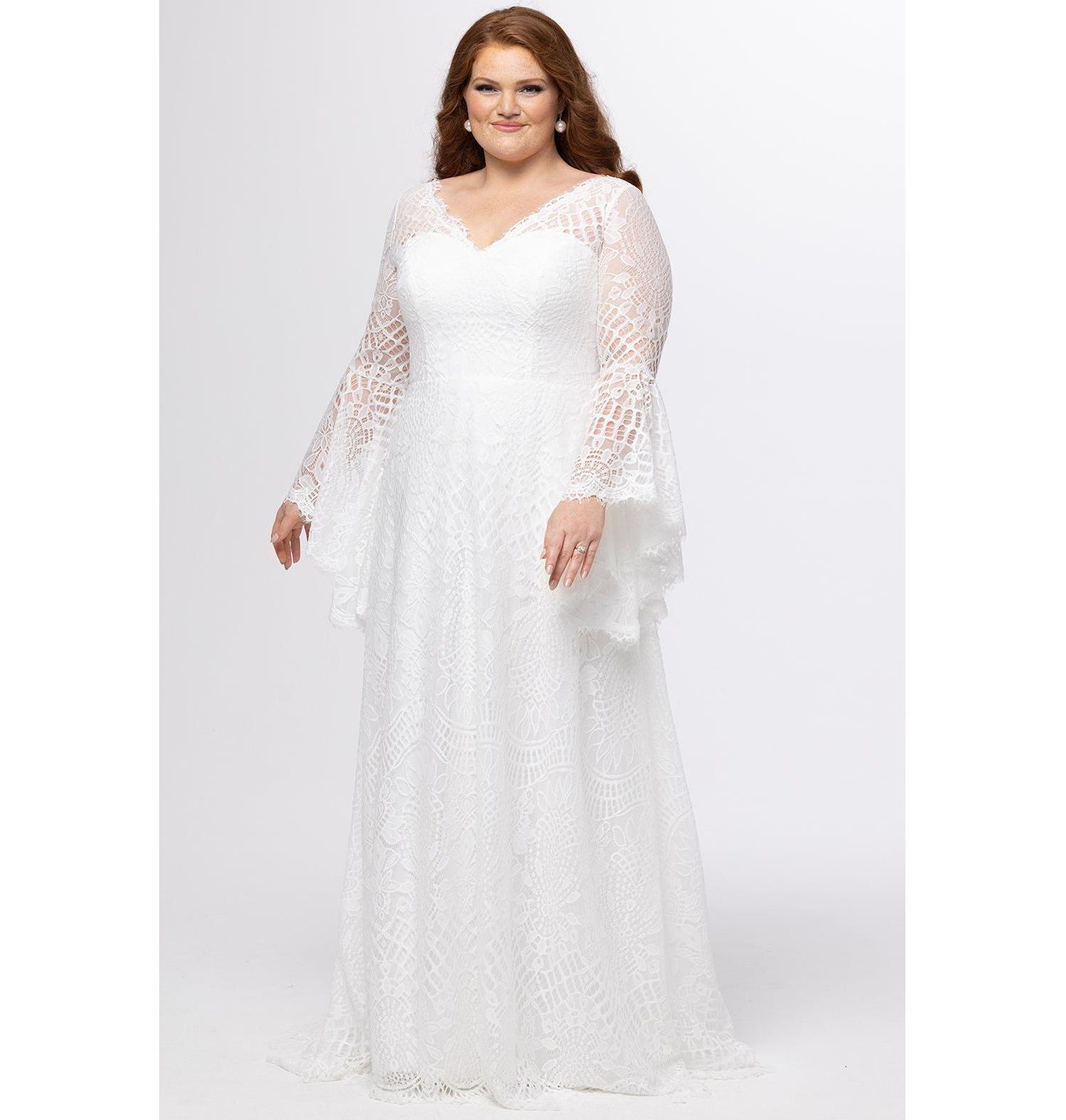 Women's Boho Lace Wedding Dress with Bell Sleeves