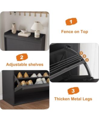 Shoe Cabinet with 3 Flip Drawers, Wooden Shoe Organizer with Adjustable Shelf, Shoe Storage for Entryway, Hidden Shoe Cabinet for Hallway