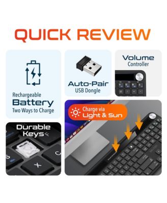 KB90 Wireless Solar (Light-Powered) Rechargeable Keyboard, No Batteries (DKBSLR90)