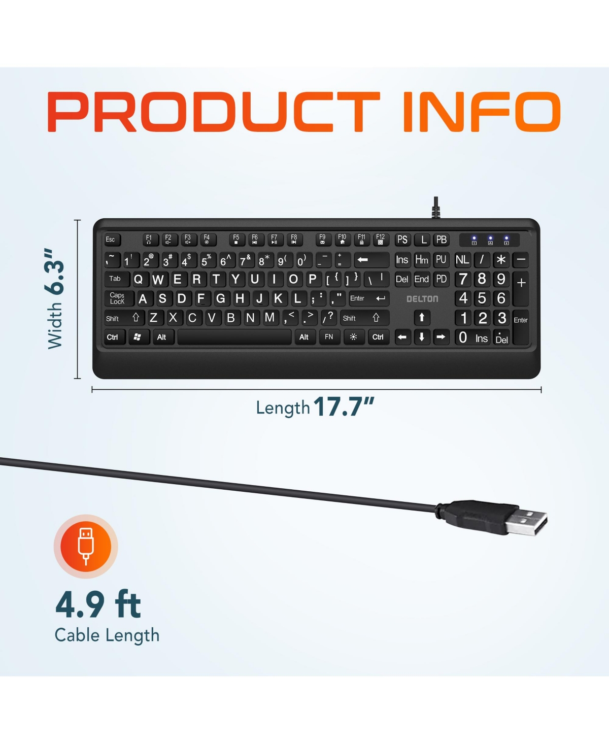 Delton KB20 Backlit Large Key Keyboard (DBKBG20)