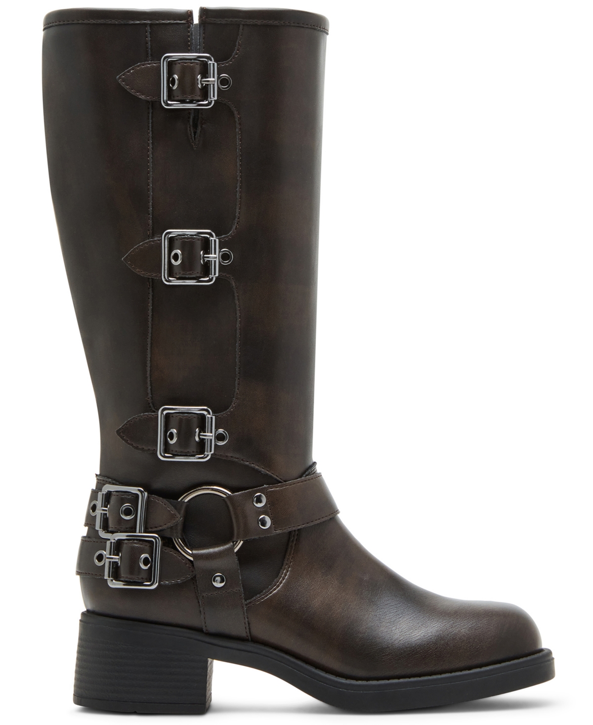 Madden Girl Women's Clarraa Buckled Knee-high Moto Boots In Brown