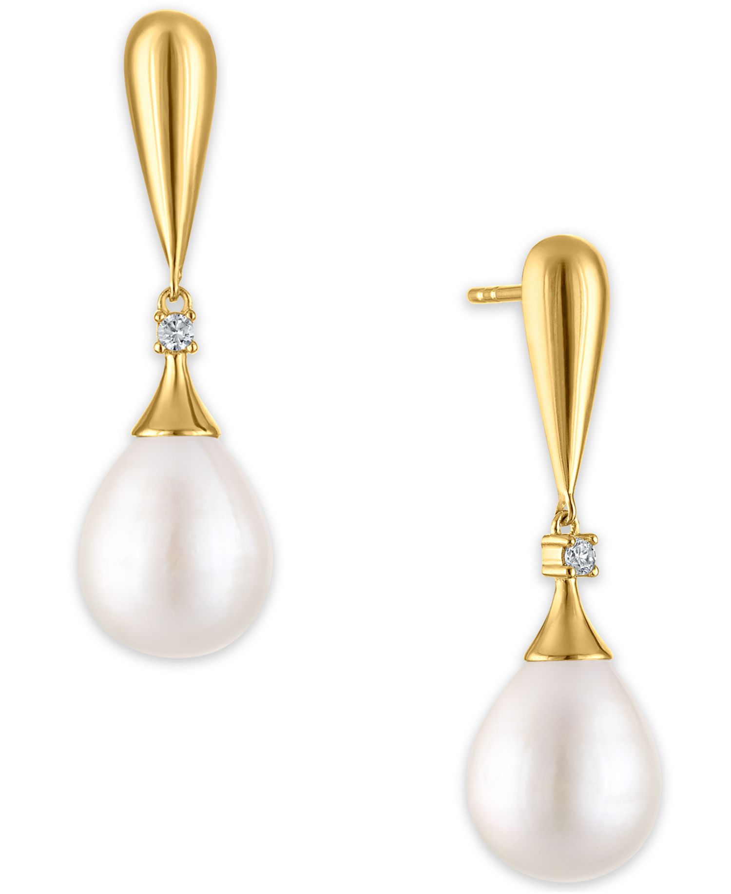 Cultured Freshwater Pearl and Cubic Zirconia Drop Earring (7.56 ct. t.w.) in 14K Gold over Sterling Silver