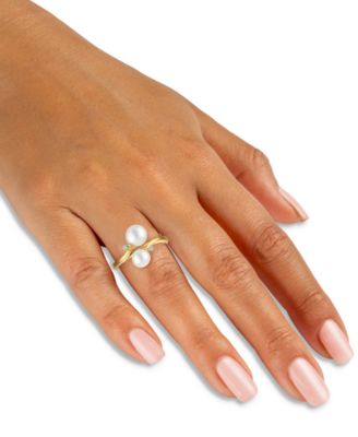 Cultured Freshwater Pearl and Cubic Zirconia Ring (3.54 ct. t.w.) in 14K Gold over Sterling Silver