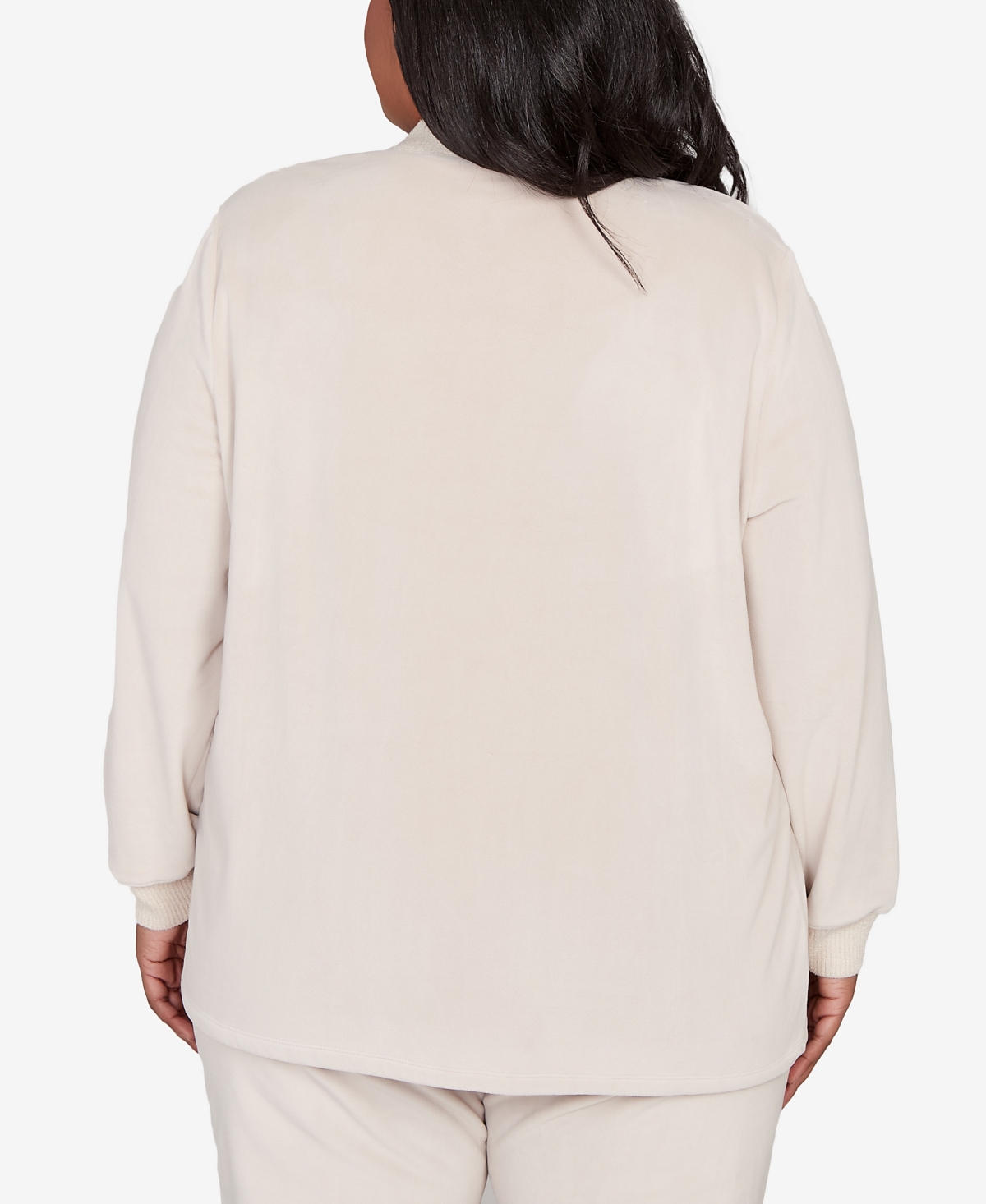 Alfred Dunner Plus Size Calm Luxe Open Front Rib Trim Cardigan In Neutral
