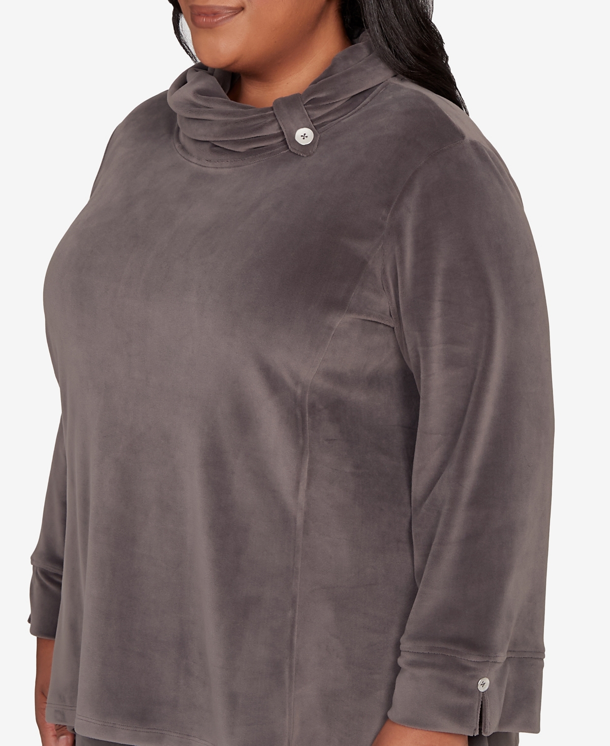 Alfred Dunner Plus Size Calm Luxe Cowl Neck Top In Gray