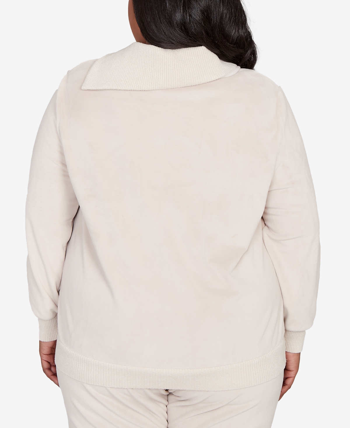 Alfred Dunner Plus Size Calm Luxe Solid Shimmer Detail Envelope Neck Top In White