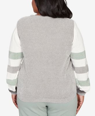 Plus Size Stockbridge Stripe Sequin Colorblock Chenille Sweater