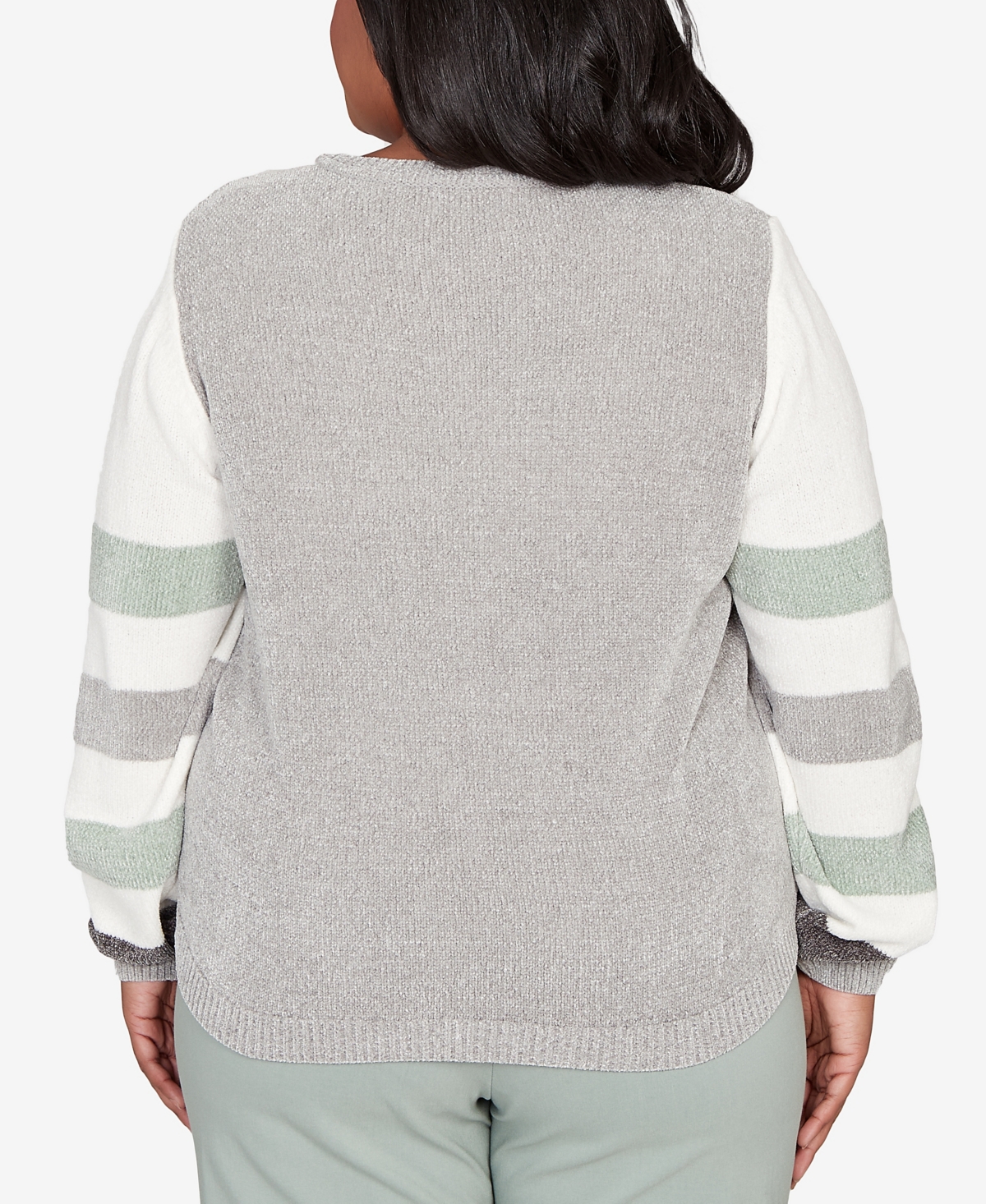 Alfred Dunner Plus Size Stockbridge Stripe Sequin Colorblock Chenille Sweater In Multi