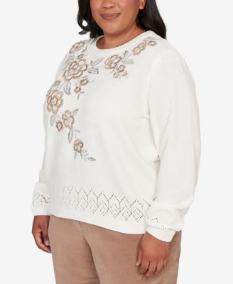 Plus Size Vienna Floral Embroidered Chenille Sweater