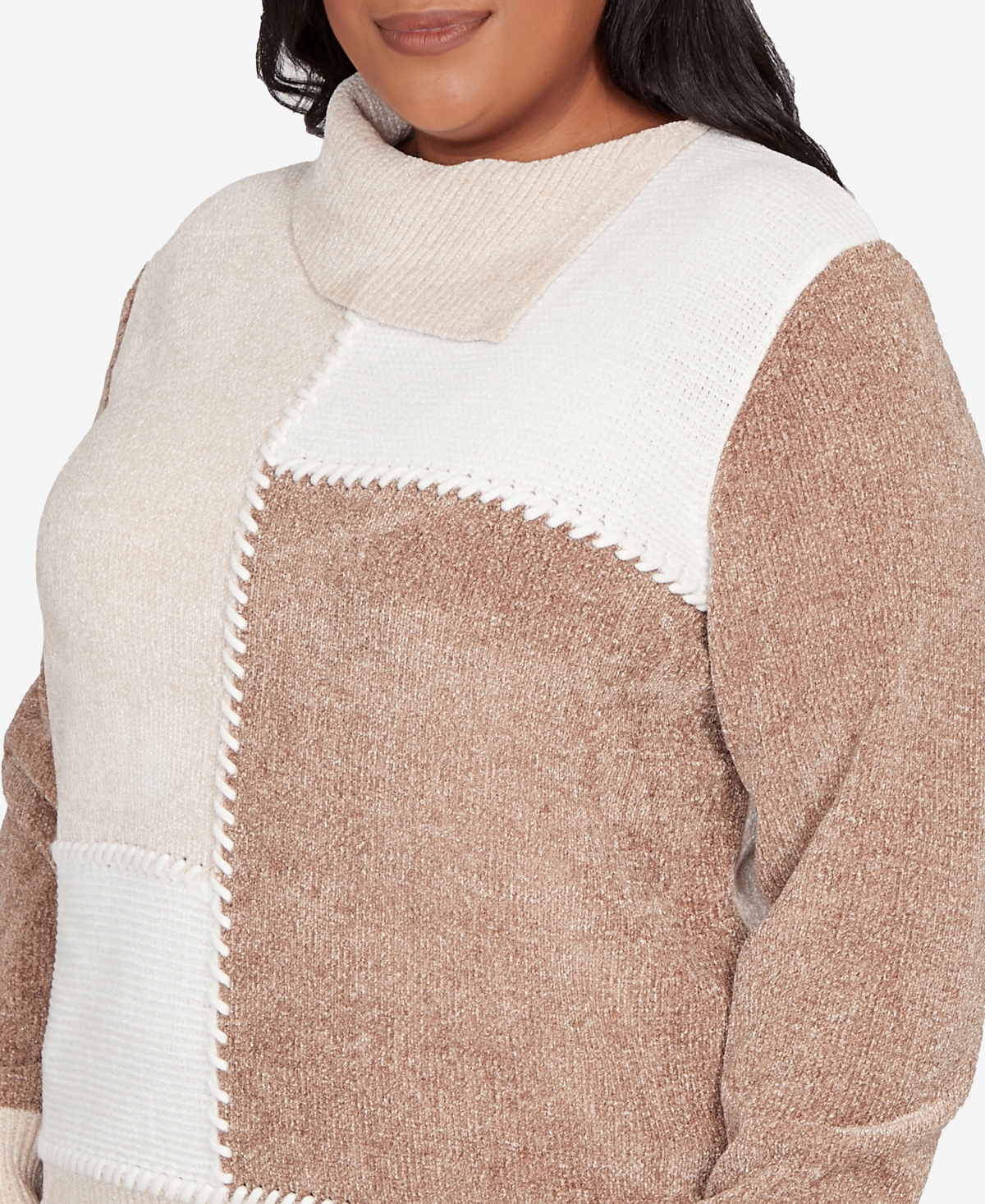 Alfred Dunner Plus Size Vienna Neutral Tones Colorblock Sweater In Brown