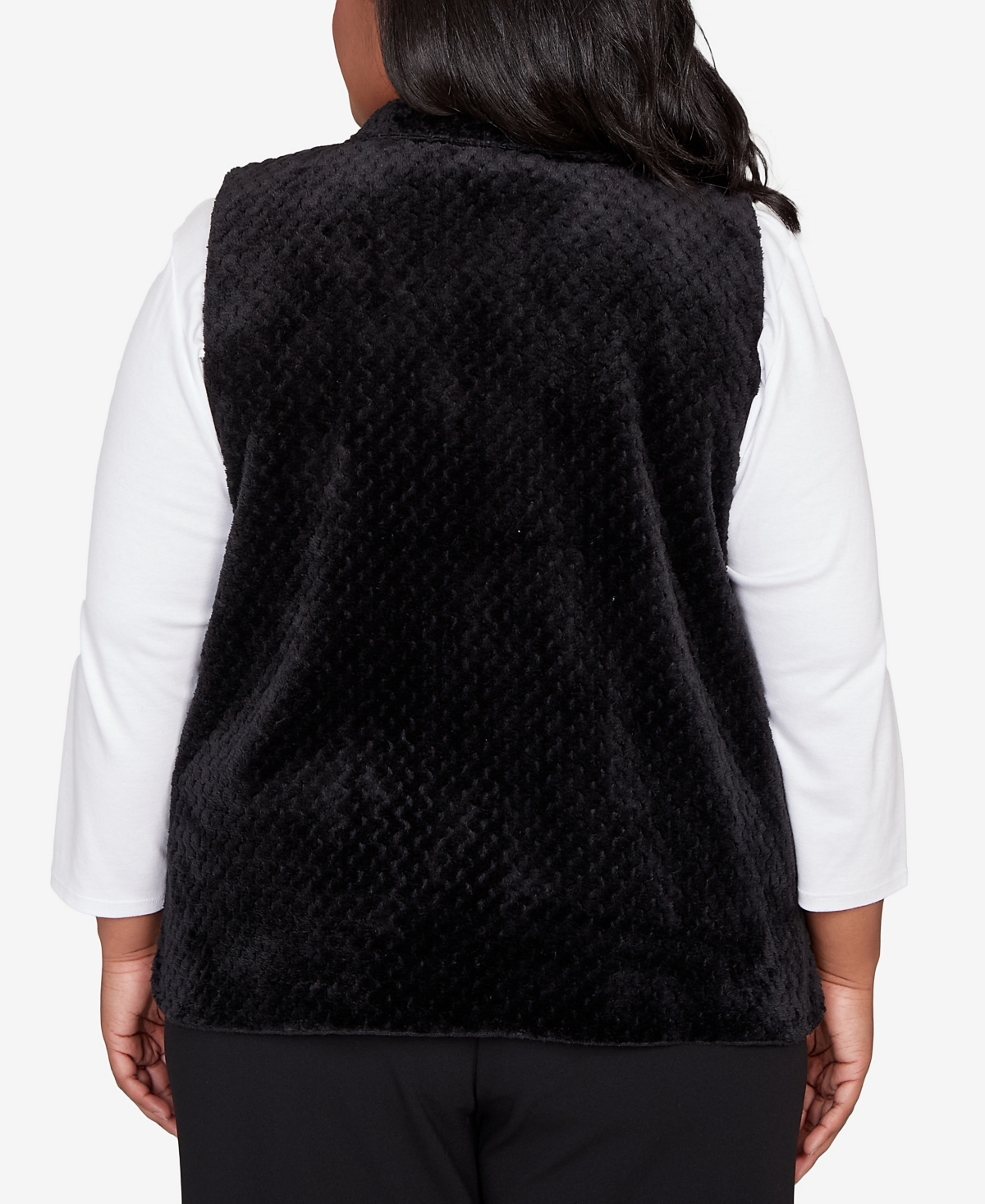 Alfred Dunner Plus Size Barcelona Plush Fleece Lined Mock Neck Vest In Black
