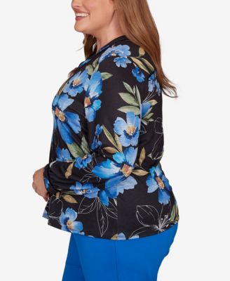 Plus Size Barcelona Watercolor Floral Velvet Trim Top