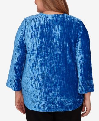 Plus Size Barcelona Crushed Velvet Keyhole Bell Sleeve Top