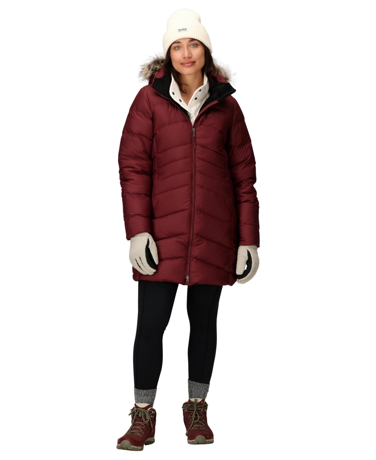 Marmot Women's Montreal Hooded Faux-fur-trim Coat In Burgundy