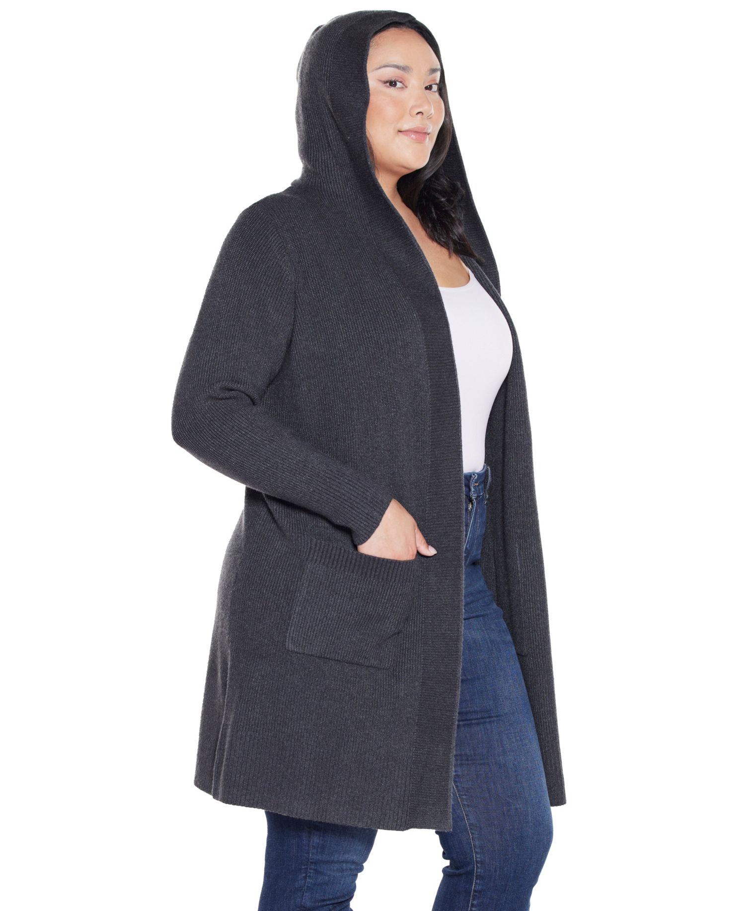 Plus Size Hooded Novelty-Stitch Coatigan Sweater