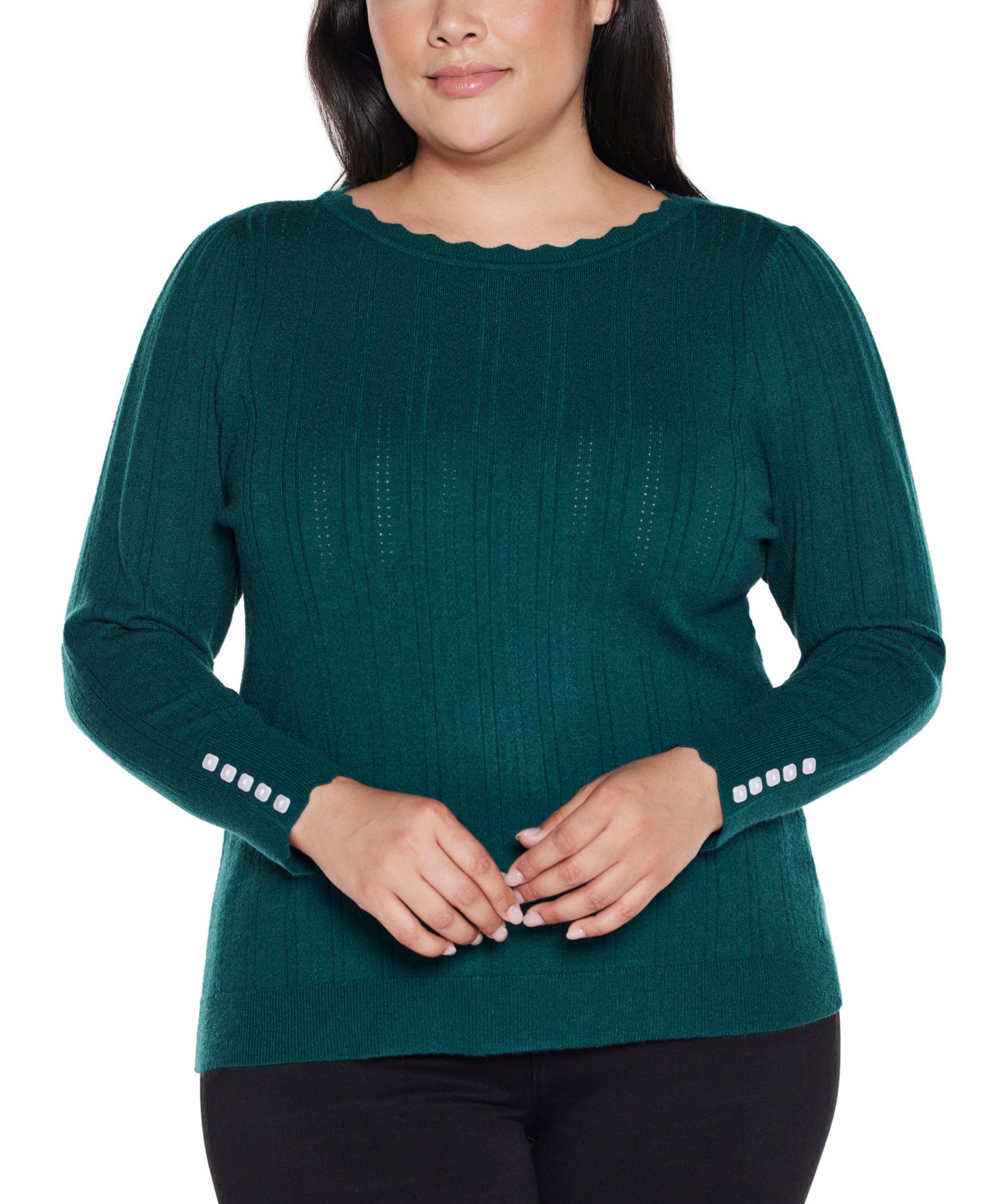 Plus Size Scalloped-Trim Boat Neck Sweater