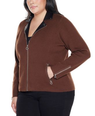Plus Size Black Label  Motorcycle Sweater Jacket