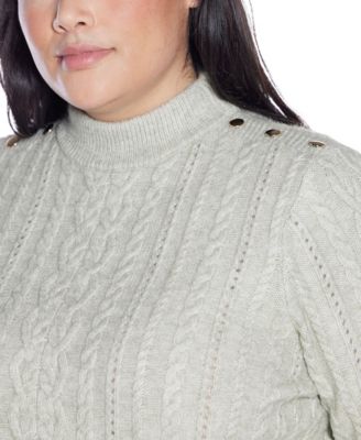 Plus Size Black Label  Chiffon-Hem Cable Sweater