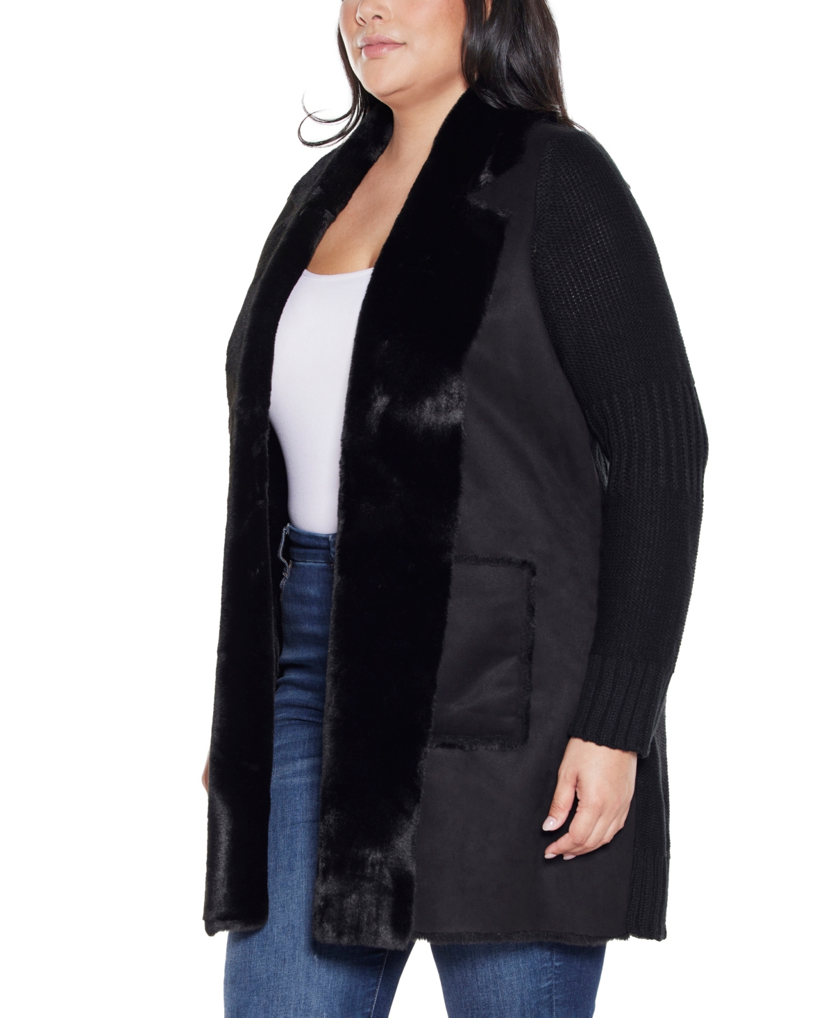 Belldini Plus Size Black Label-trim Cardigan Sweater In Black