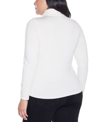 Plus Size Black Label Trim Rhinestone-Zip Cardigan Sweater