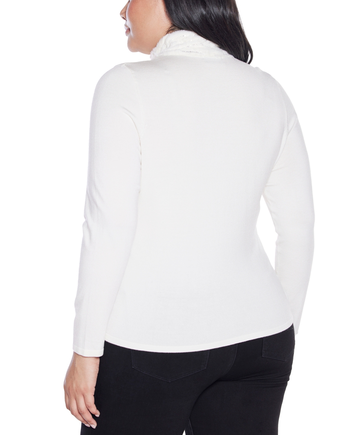 Belldini Plus Size Black Label Trim Rhinestone-zip Cardigan Sweater In White