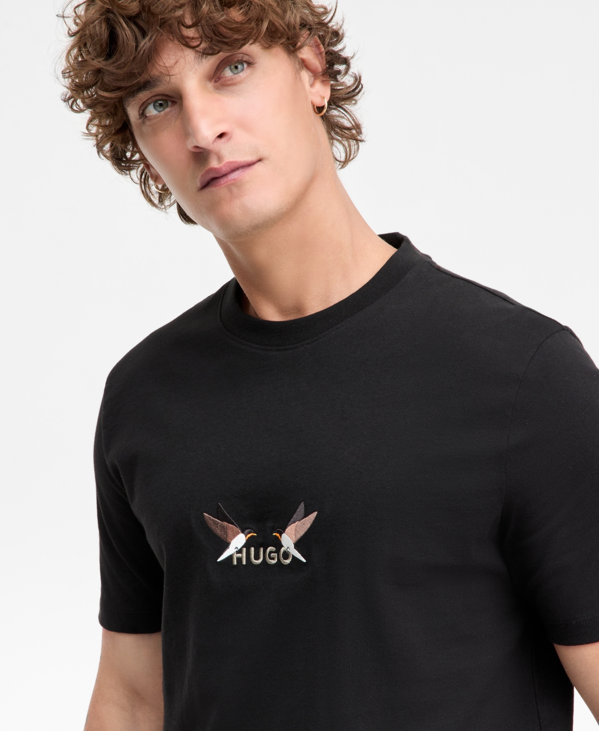 Hugo Boss Men's Dugolini Short-Sleeve Embroidered Logo Birds Cotton T-Shirt