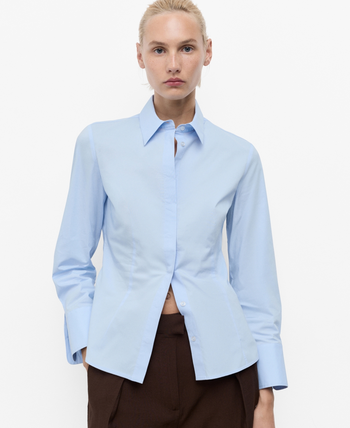 Mango Fitted Cotton Shirt Sky Blue In Blue