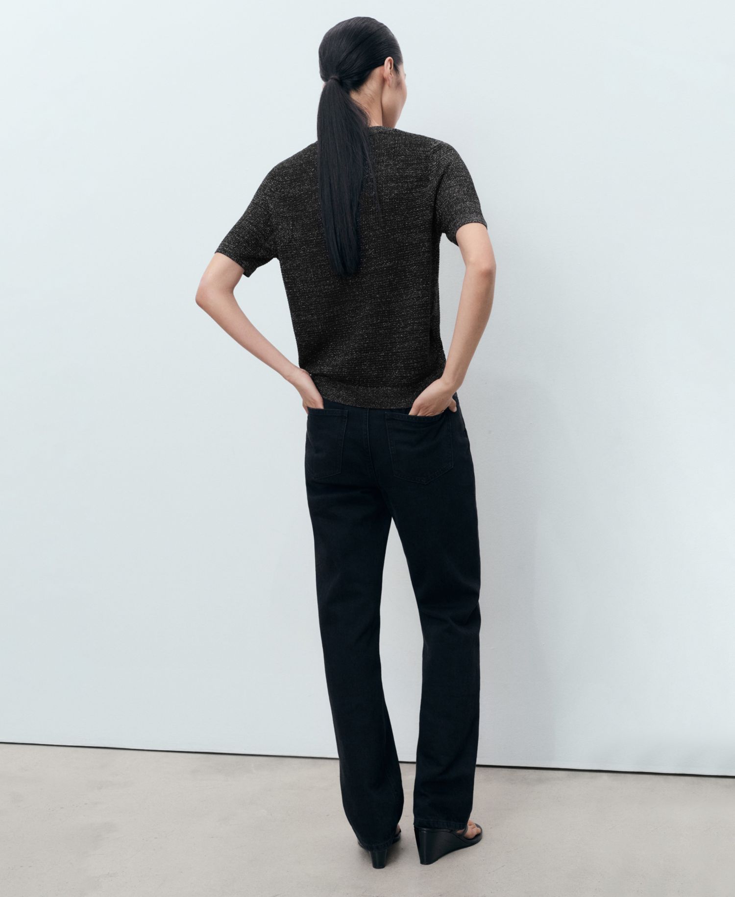 Women's Short-Sleeved Lurex Sweater