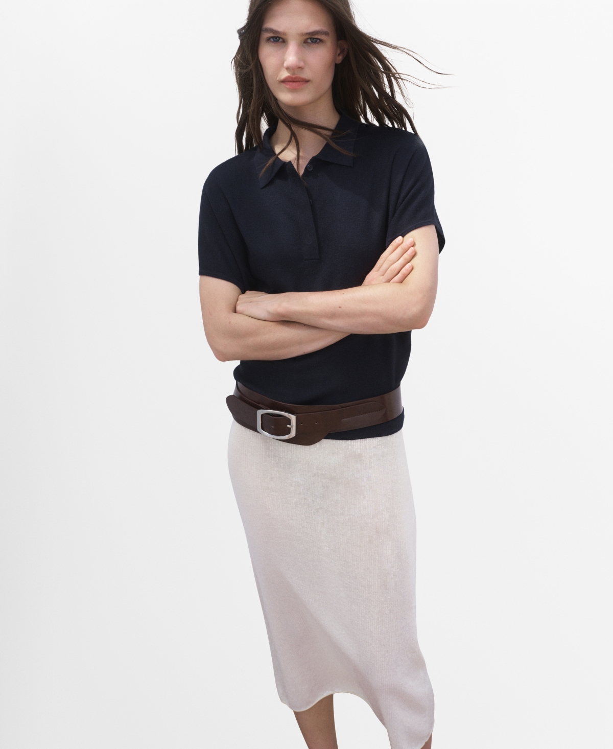 Mango Short-sleeved Polo-neck Sweater Navy In Blue