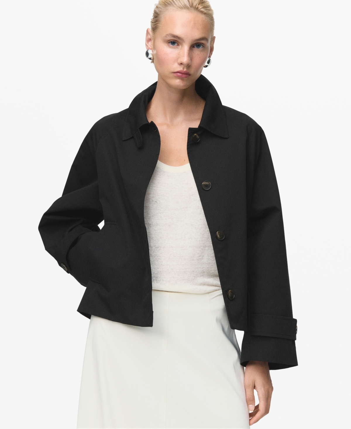 Mango Women's Epaulettes Detail Short Oversized Trench Coat In Black