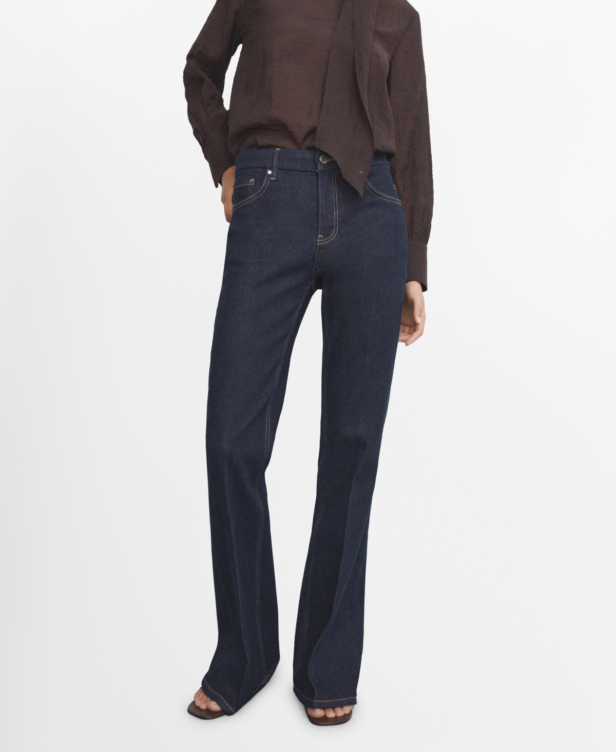 Mango Openwork Details Knit Top Red In Blue