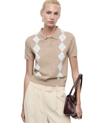 MANGO - Women's Diamond-Print Polo-Neck Sweater