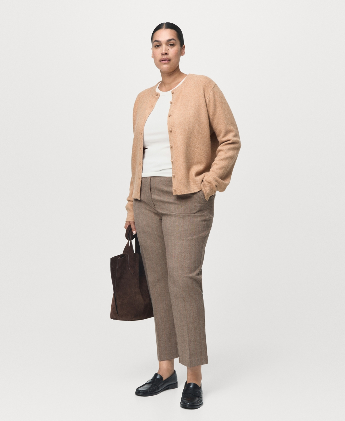 Mango Slim Cropped Pinstripe Trousers Light Heather Grey In Gray