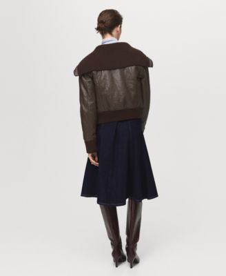 Women's Stitching Detail Denim Midi Skirt