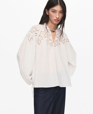 MANGO - Women's Bows Detail Embroidered Blouse