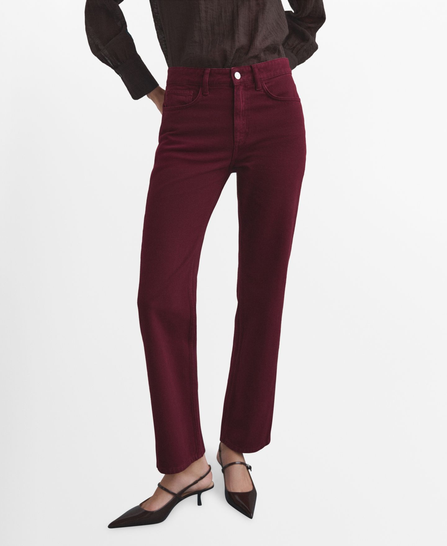 Женские джинсы Mango Matilda High-Rise Straight, цвет: Винный — фото 1