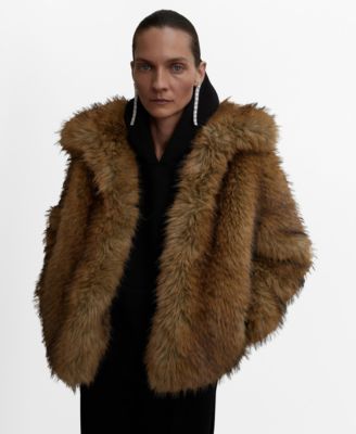 MANGO - Women's Lapels Fur-Effect Jacket