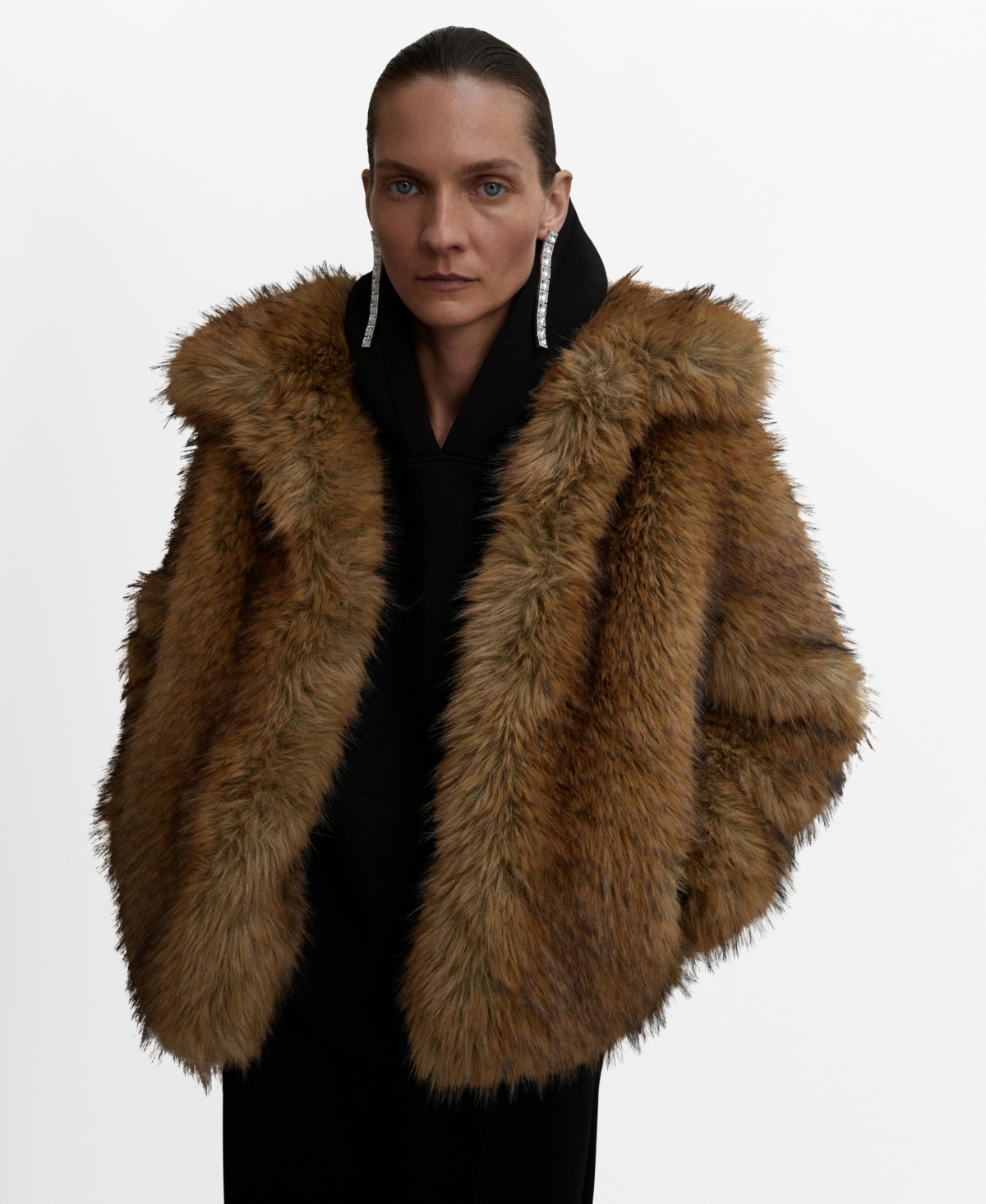 Mango Faux Fur Jacket In Brown