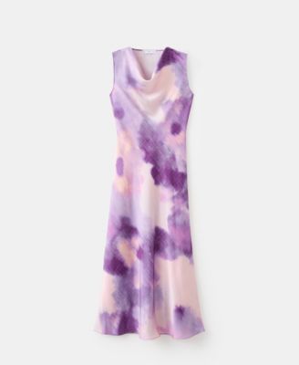 Women's Draped Neckline Satin Tie-Dye Dress