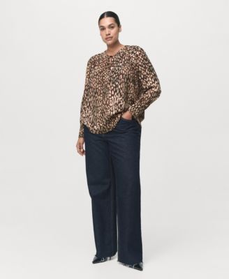 Women's Leopard Satin Tie Detail Blouse