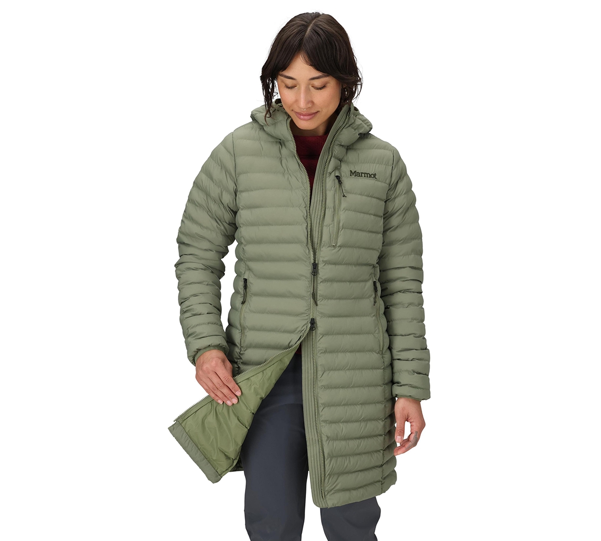 Marmot Women's Echo Featherless Hooded Long Jacket In Green